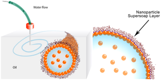 Gold nanoparticles in the water attach to polymer molecules in the silicon oil to create a wall keeping the two liquids separate.